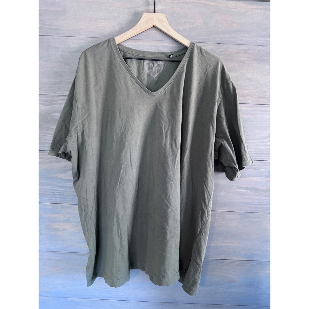 Ulla Popken Womens Plus Size Olive Green V-Neck Relaxed‎ Fit T-Shirt 24/26
